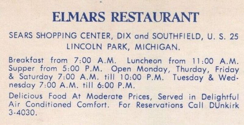 Sears Shopping Center (Lincoln Park Shopping Center) - Postcard For Elmars Restaurant